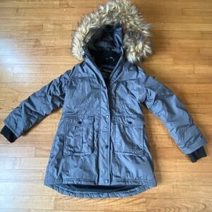 Madden NYC Kids' 10/12 Y2K Charcoal Gray Puffer Jacket removeable Faux Fur Hood